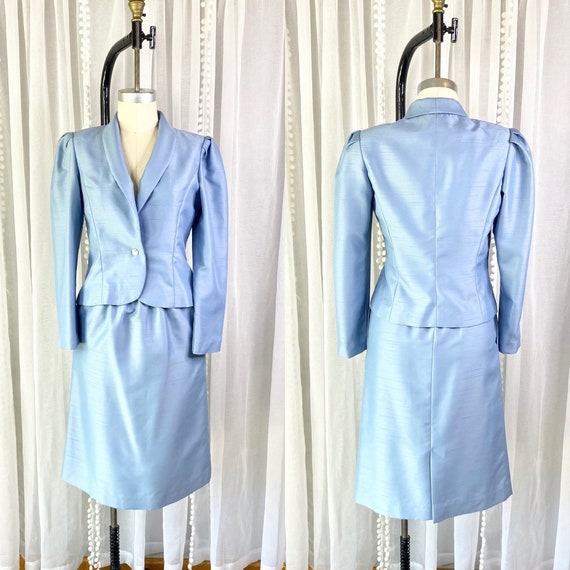 Vintage Periwinkle Blue Dupioni Silk Two Piece Sk… - image 1