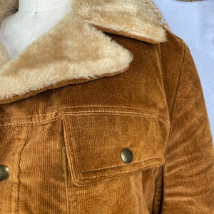 Vintage Penny Lane Style Corduroy Coat with Fur Trim and Lining, Fur Collar Coat, Vintage Penny Lane Coat, Size Large image 5