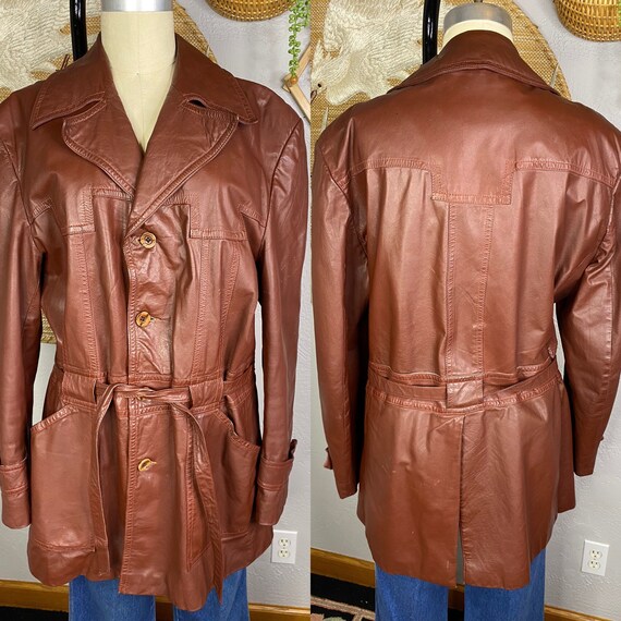 Vintage 1960s Lars New York Western Style Leather Trench Coat