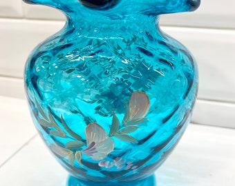 ヴィンテージ フェントン ブルー ハンドペイント フローラル フリル