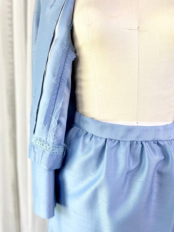 Vintage Periwinkle Blue Dupioni Silk Two Piece Sk… - image 6