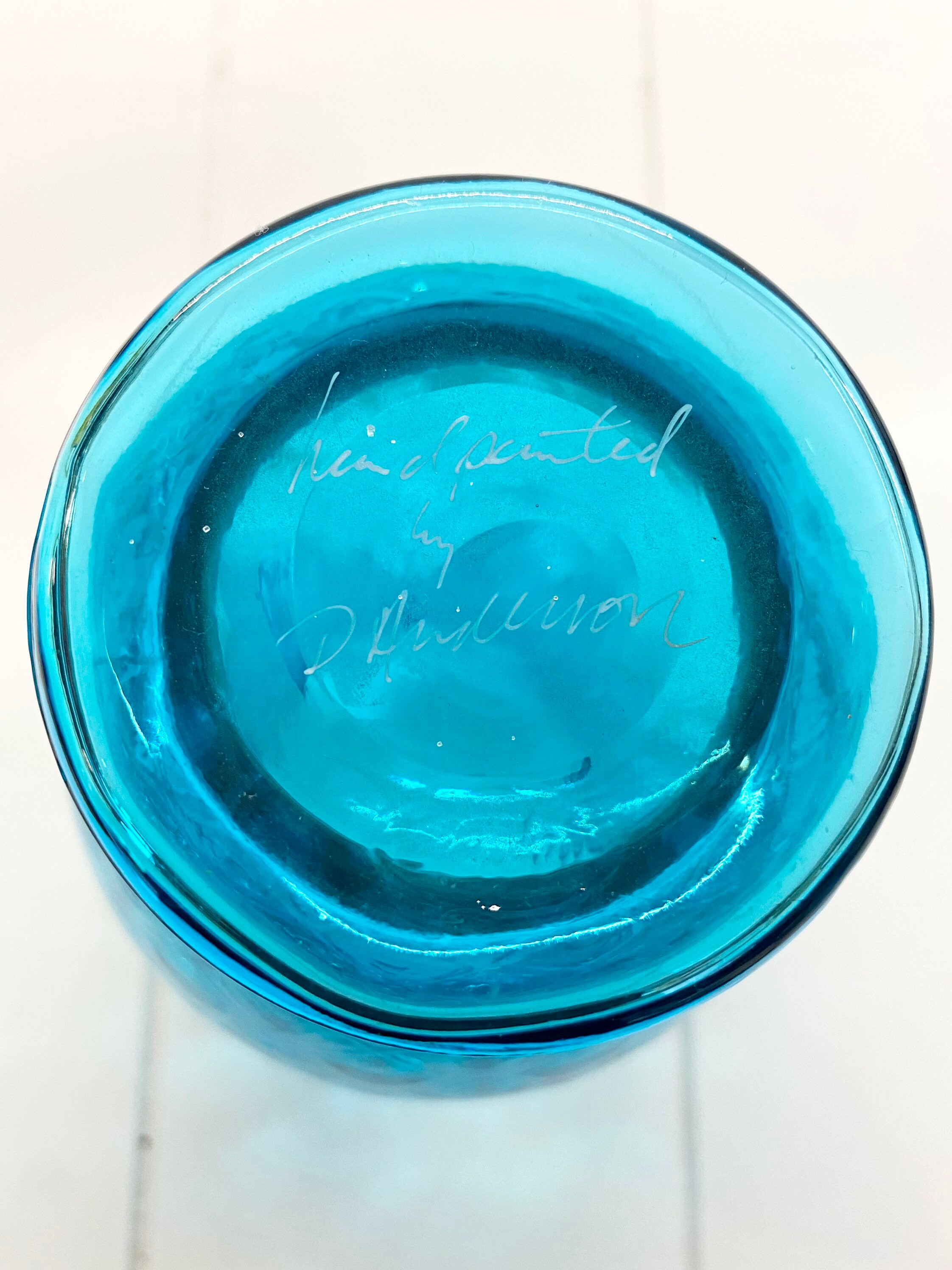 ヴィンテージ フェントン ブルー ハンドペイント フローラル フリル