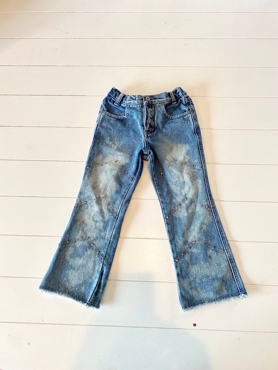 Vintage Y2K Revolt Flare Jeans with Pink Rhinesto… - image 2