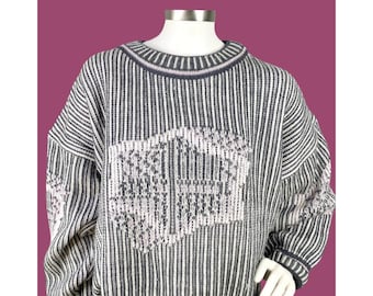 Vintage Unionbay Wool Blend Sweater, Striped Chunky Knit, Y2K Crop Top, Size L