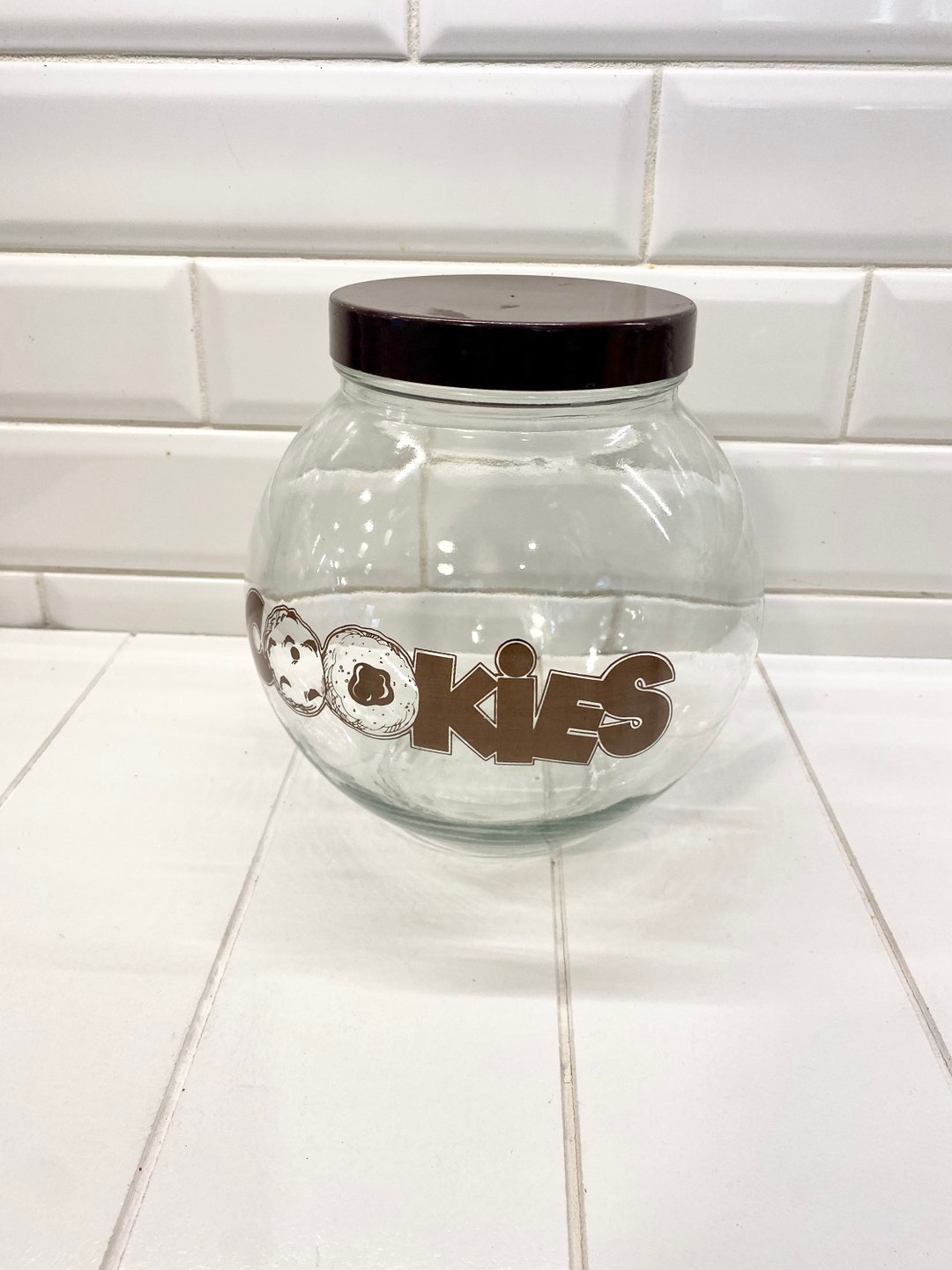 Vintage Glass Bowl Cookie Jar, Mid Century Modern, Fish Bowl Cookie Jar