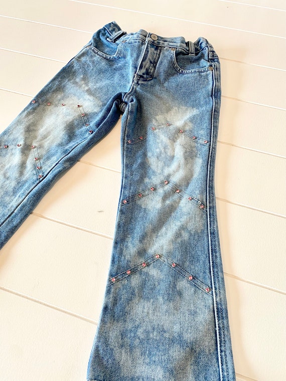 Vintage Y2K Revolt Flare Jeans with Pink Rhinesto… - image 4