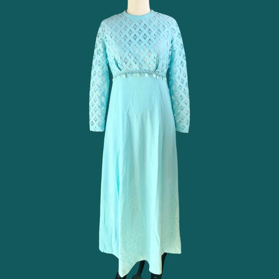 Vintage Turquoise Crochet Knit Top Prom Dress, Vi… - image 1