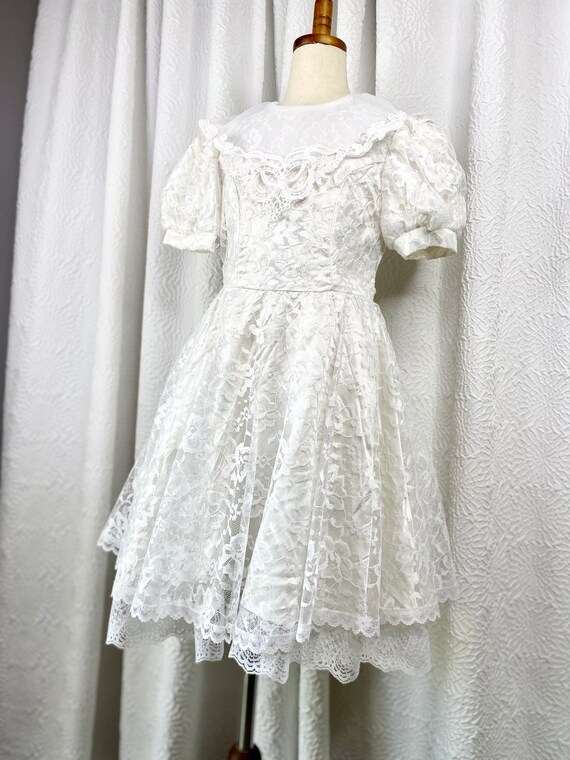 Vintage Jessica McClintock Girls White Lace Dress… - image 3