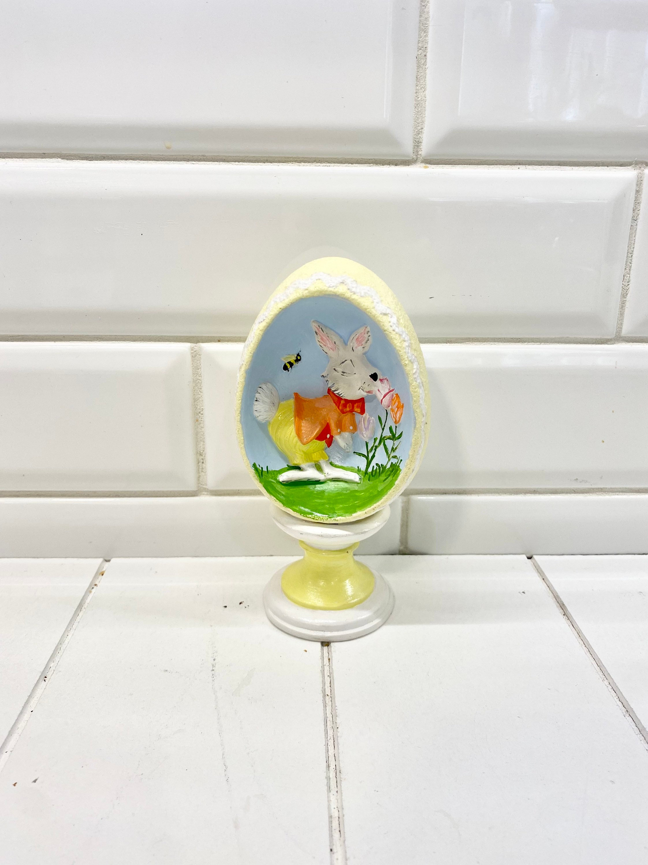 Vintage Hand Painted Byron Mold Easter Rabbit in Egg, Retro Ceramic ...