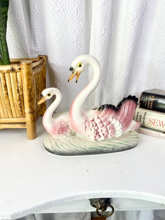 Vintage Maddux Pink Swan Lamp, Mid Century TV Planter, Ceramic MCM