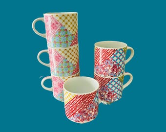 Zestaw 6 kubków Vintage Cottagecore Stacking, porcelana Flower Power