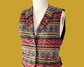 Vintage Pendleton Wool Vest, Tribal Western Style, Size Small