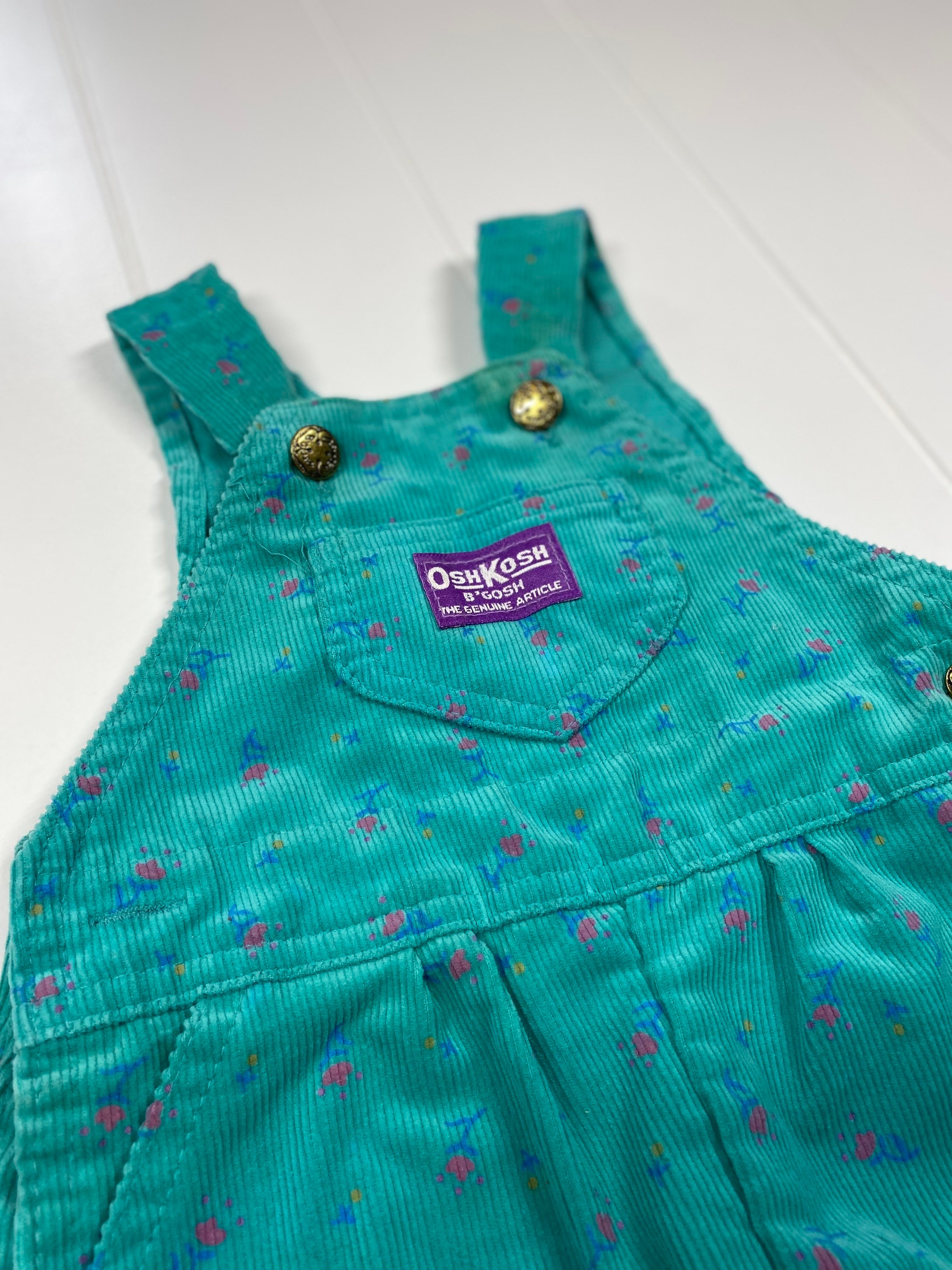 Vintage Oshkosh Bgosh Floral Corduroy Overalls, Teal Footed Jumper