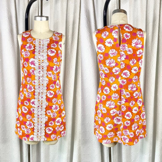 Vintage Y2K Orange Floral Mini Dress, Vintage Haw… - image 1