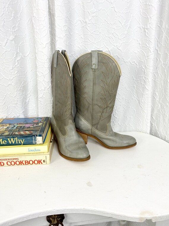 Vintage Acme Grey Leather Cowboy Boots, Vintage Co