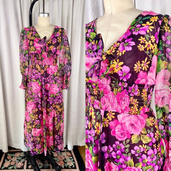 Vintage 1970s Montgomery Ward Floral Maxi Dress, … - image 1