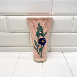 Vintage Pink Ceramic Floral Wall Pocket, Basket Weave Design, Vintage Porcelain Wall Pocket, Flower Wall Pocket, Indoor Planter, Wall Vase