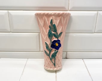 Vintage Pink Ceramic Floral Wall Pocket, Basket Weave Design, Vintage Porcelain Wall Pocket, Flower Wall Pocket, Indoor Planter, Wall Vase