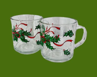 Vintage Hazel Atlas Poinsettia Christmas Glasses, Set of 2