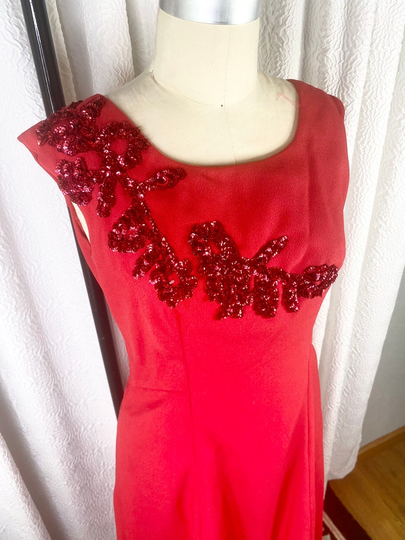 Vintage 1960s Red Beaded Evening Gown, Vintage Red Gown, Beaded Gown, Vintage Evening Gown, Mother of the Bride, Christmas Party image 7