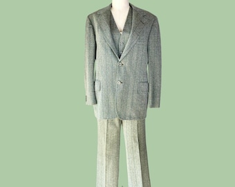 Vintage 1970s Sage Green Polyester Three Piece Suit