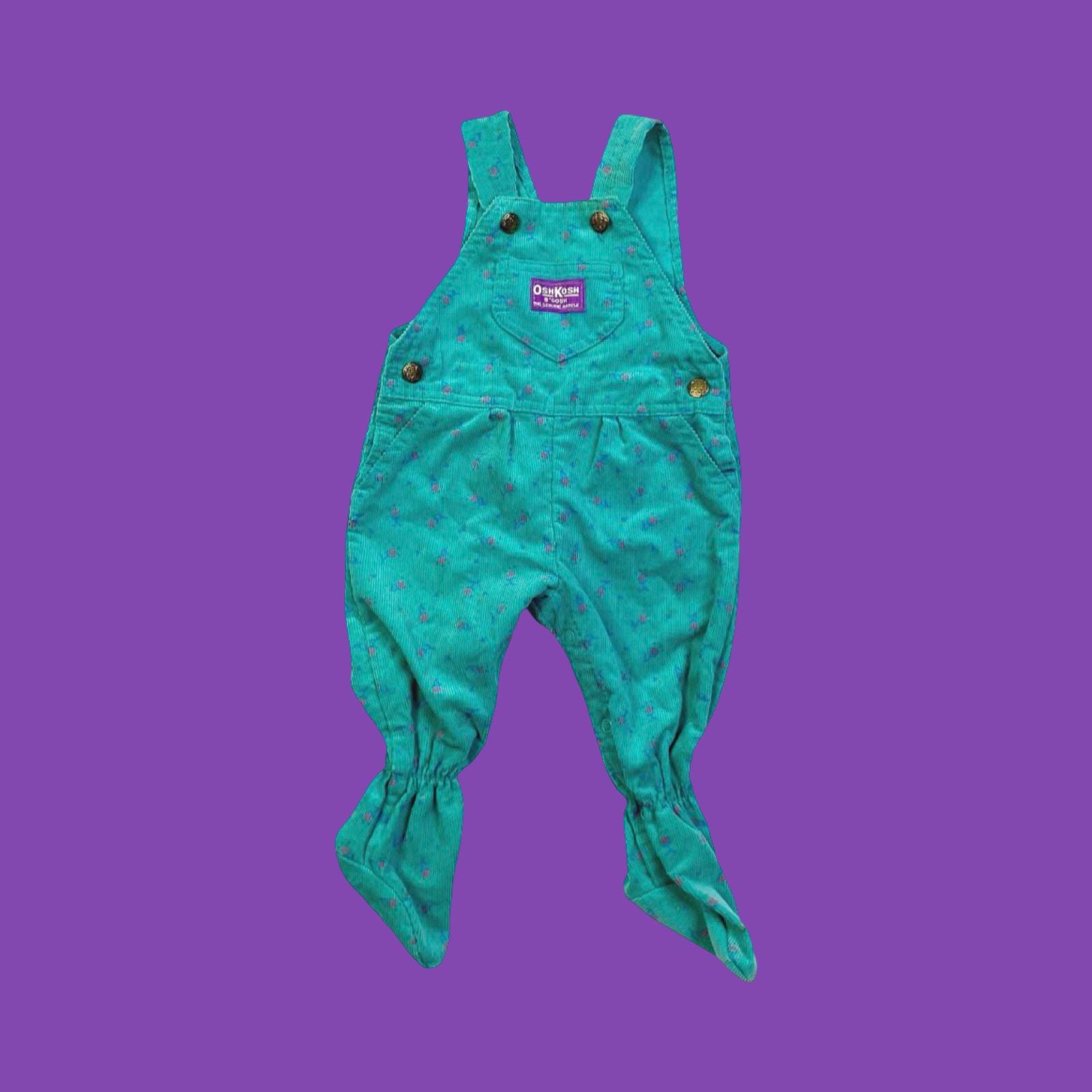 Vintage Oshkosh Bgosh Floral Corduroy Overalls, Teal Footed Jumper