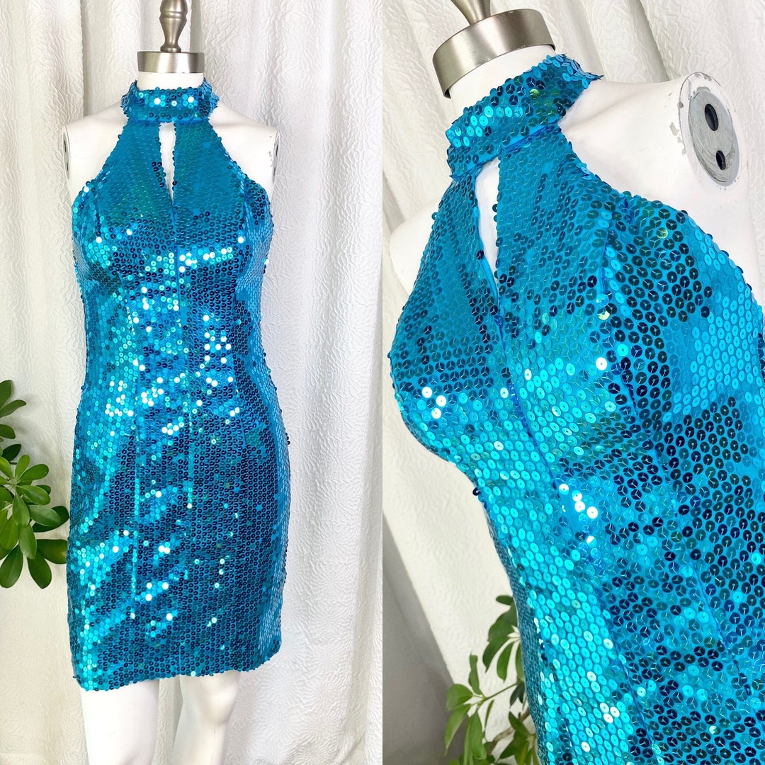 Vintage Alyce Designs Iridescent Turquoise Blue Sequin Dress - Etsy