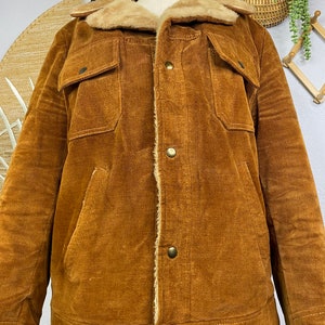 Vintage Penny Lane Style Corduroy Coat with Fur Trim and Lining, Fur Collar Coat, Vintage Penny Lane Coat, Size Large image 3