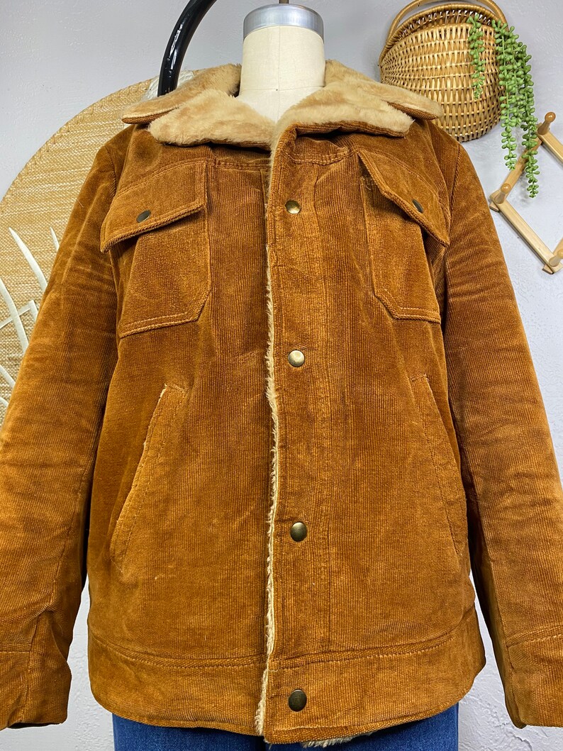 Vintage Penny Lane Style Corduroy Coat with Fur Trim and Lining, Fur Collar Coat, Vintage Penny Lane Coat, Size Large image 3