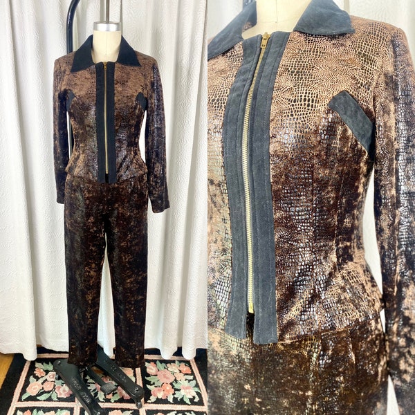 Vintage 1980s Faux Snakeskin Two Piece Suit, Vintage Snakeskin Suit, Vintage Linda Segal for Ashley Suit, Linda Segal Suit, Size 4