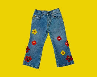 Vintage Y2K Zana Di Flower Power Boho Hippie Flare Jeans, Size 2T