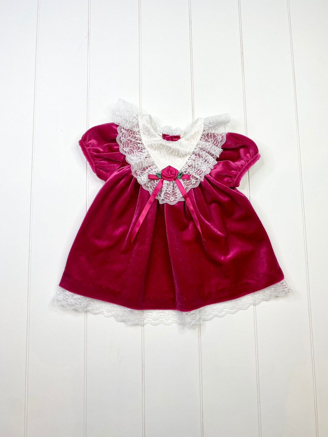 Vintage Chantilly Place Hot Pink Velvet and Lace Baby Dress, Vintage ...