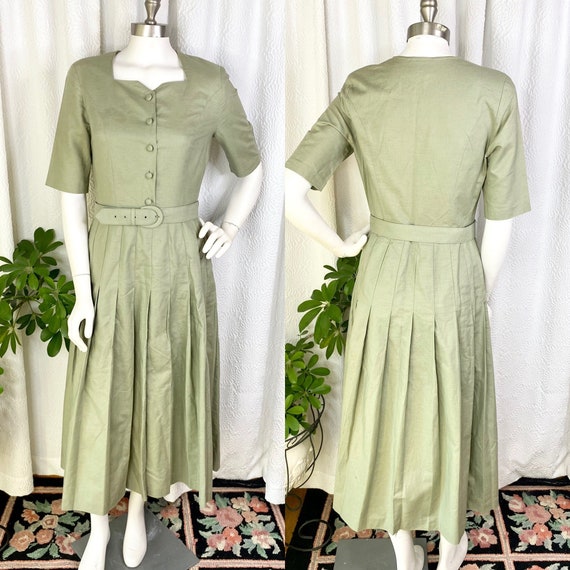 Vintage Laura Ashley Sage Green Linen Blend Pleat… - image 1