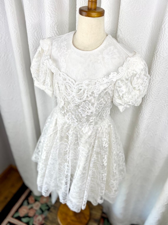 Vintage Jessica McClintock Girls White Lace Dress… - image 5