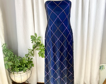 Vintage Adrianna Papell Navy Blue Beaded Gown, Strapless Formal Dress, Size  12 - Etsy