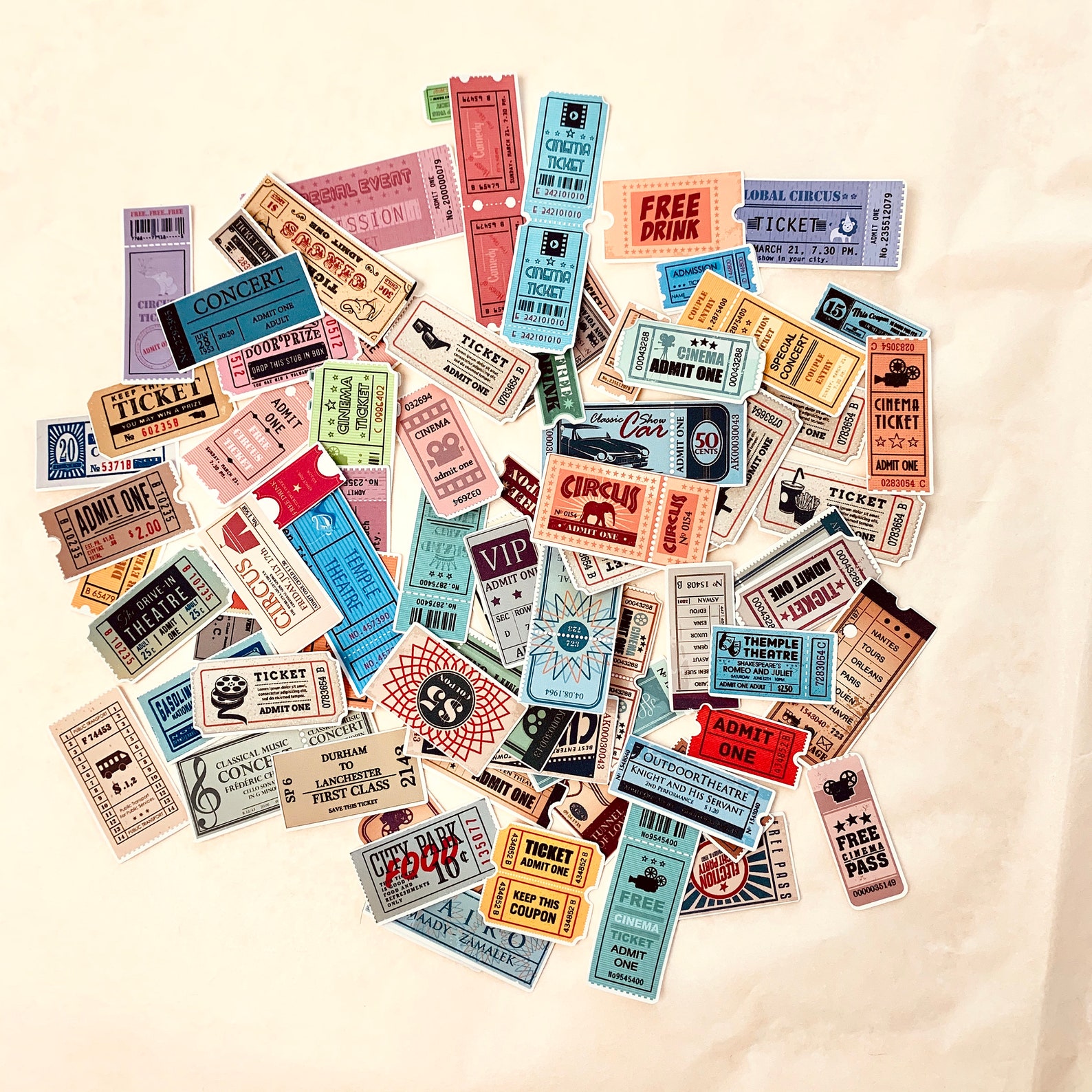 75pcs Small Ticket Sticker printed Vintage Style Ephemera Etsy