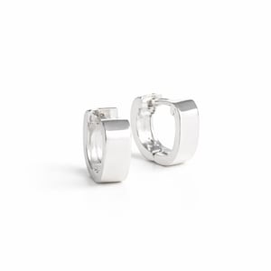Sterling Silver Square Huggie Hoop Earrings, Everyday Small Hoop,  Modern Simple Jewelry