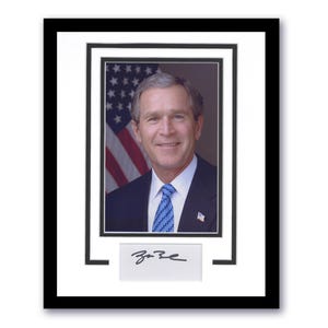 Exhibición de fotografías enmarcadas de 11 x 14 con autógrafo del presidente George W. Bush, EE. UU. ACOA