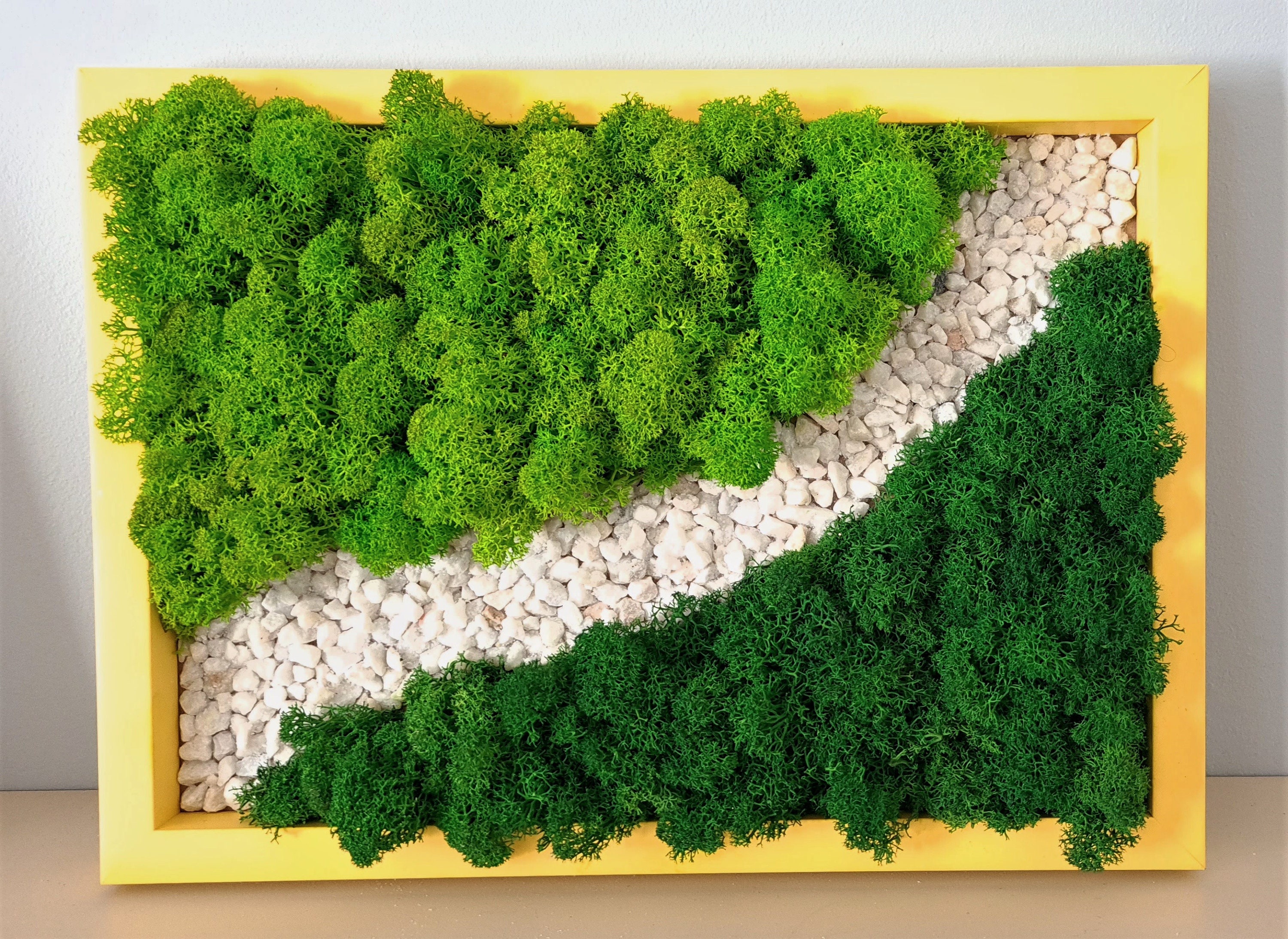 Preserved Reindeer Moss Wall Frame - Lime Green Moss – Artificial