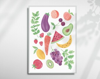 Fruits and Veggies art print A4 A5