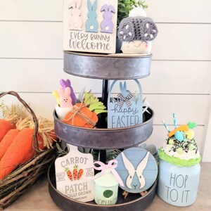 easter bunny tray set, easter tier tray, easter bunny, rabbit, tier tray decor, mini signs, wood signs, 3d mini sign, easter tier tray.