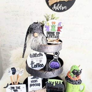 Halloween Tier Tray. Halloween mini signs. Tier tray fall. Witch tier tray. witches tier tray. Halloween decor. Halloween displays.
