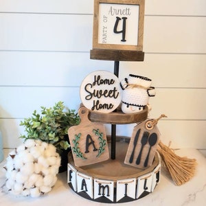 farmhouse tiered tray. family farmhouse tiered tray. family tier tray. party of sign. farmhouse tier tray. home sweet home tier tray.