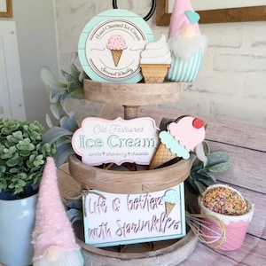 ice cream tier tray decor i scream you scream we all scream for ice cream farmhouse decor ice decor coffee bar decor kitchen decor pastels