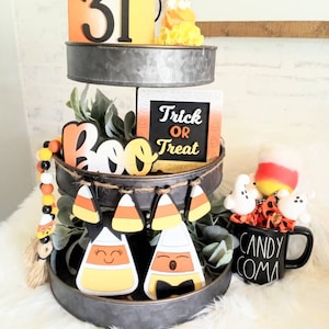 Candy Corn Tier Tray . Halloween Tier Tray. Tier  Tray Signs. Mini Tier Tray Signs. Halloween Signs. Candy Corn Signs.