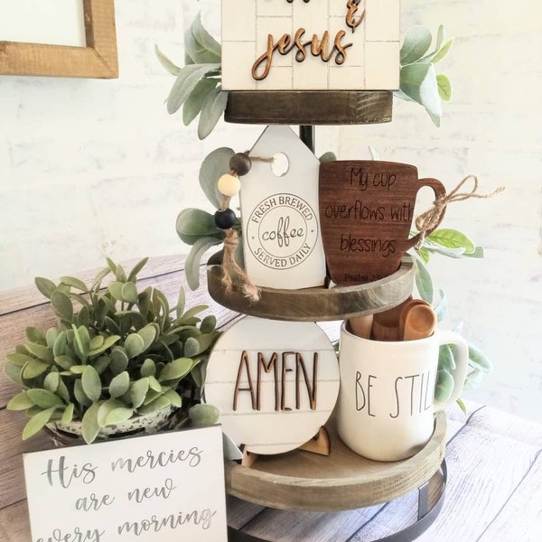 coffe and jesus tier tray decor coffe bar decor mini signs 3D signs farmhouse tier tray decor