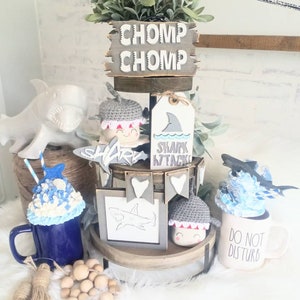Shark Tier Tray Decor.Mini signs. Shark Birthday Signs. Birthday part shark. Tier tray size signs