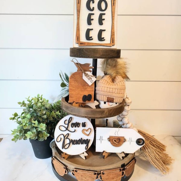coffee tiered tray. coffee tier tray. coffee bundle. coffee bar signs. mini signs. love is brewing. mini signs. coffee. coffee lovers