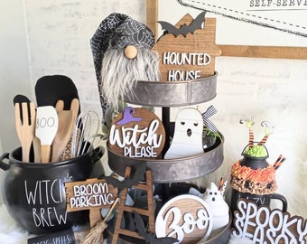 Halloween Tier Tray . Halloween Signs..Halloween. Tier Tray Decor.. 3D Mini Signs..Spooky Halloween Signs.