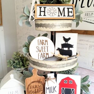Farmhouse tier tray decor.... farmhouse decor.. .. mini signs.. coffee bar decor... Farmouse..home ..farm sweet farm..